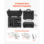 Hard Pistol Case, Heavy Duty Hard Gun Case with XPE Foam Interior, Waterproof Pistol Storage Box with Customizable Lining & Handle for Gun, Lenses, Camera, Gear, TSA Compliant, 475x415x215 mm
