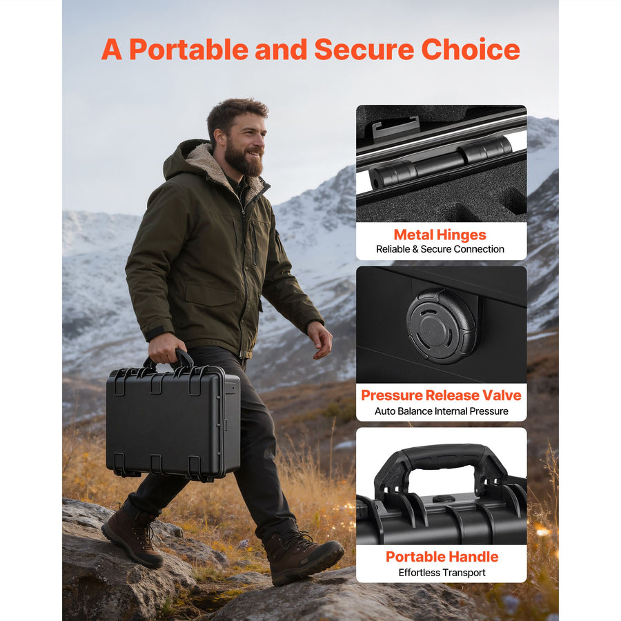 Hard Pistol Case, Heavy Duty Hard Gun Case with XPE Foam Lining, Waterproof Pistol Storage Box with Customizable Interior & Handle for Gun, Lenses, Camera, Gear, TSA Compliant, 475x415x215 mm