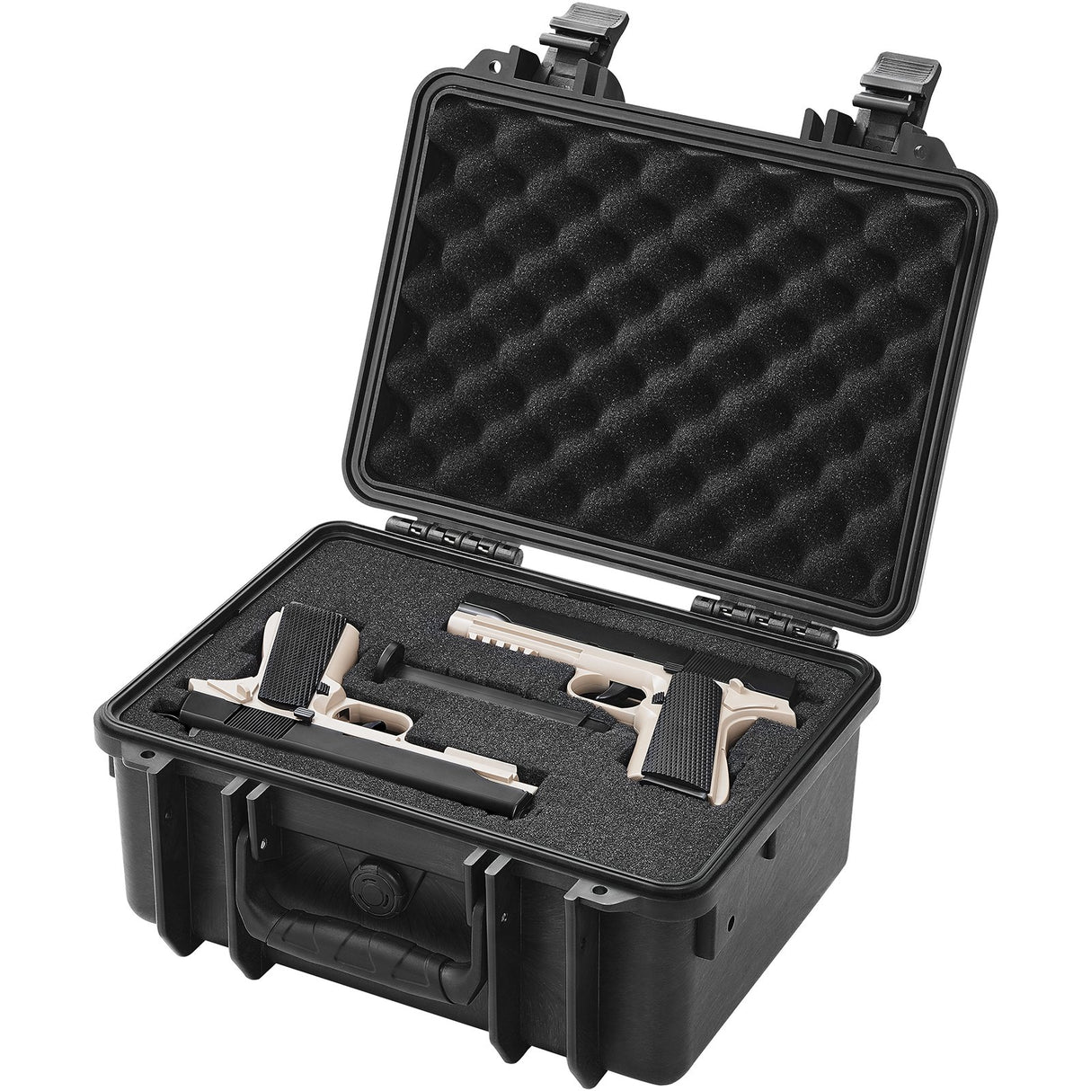 Hard Pistol Cases with Pre-cut PU Foam, Waterproof & Dustproof Hard Gun Case for 2 Pistol, 14.1×11.5×7.6 in Lockable Pistol Case, Black