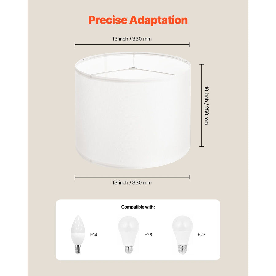 Drum Lamp Shade 2 Set, 33 cm Top x 33 cm Bottom x 25 cm High, Medium Drum Linen Lampshade, Replacement Lamp Shade for Table Lamps Floor Lamps Pendant Lights, Easy Assembly Required (Off-white)