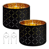 Drum Lamp Shade 2 Set, 33 cm Top x 33 cm Bottom x 25 cm High, Medium Drum Lampshade with Harp, Replacement Lamp Shade for Table Lamps Floor Lamps Pendant Lights, Black Diamond Hollow Design