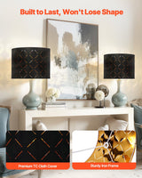 Drum Lamp Shade 2 Set, 33 cm Top x 33 cm Bottom x 25 cm High, Medium Drum Lampshade with Harp, Replacement Lamp Shade for Table Lamps Floor Lamps Pendant Lights, Black Diamond Hollow Design