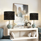Drum Lamp Shade 2 Set, 33 cm Top x 33 cm Bottom x 25 cm High, Medium Drum Lampshade with Harp, Replacement Lamp Shade for Table Lamps Floor Lamps Pendant Lights, Black Diamond Hollow Design