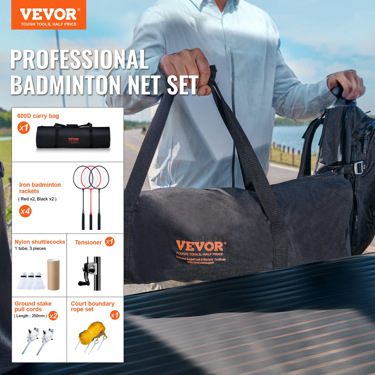 VEVOR Badminton Net Set, Outdoor Backyard Beach Park Badminton Net, Portable Badminton Equipment Set, Adults Kids Badminton Net with Poles, Carrying