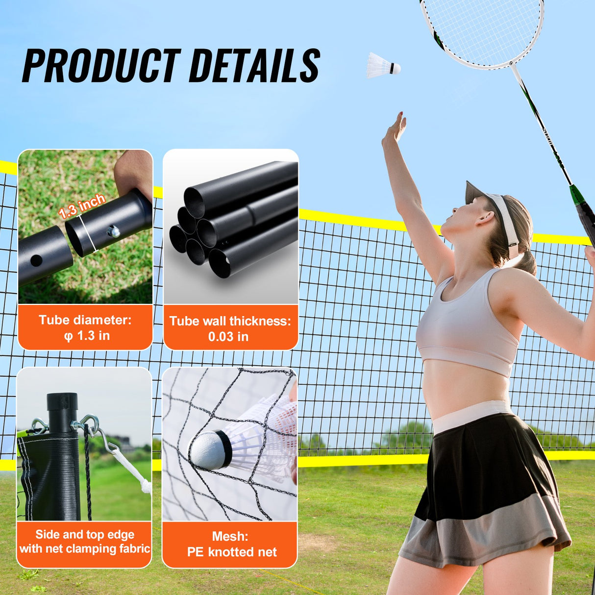 VEVOR Badminton Net Set, Outdoor Backyard Beach Park Badminton Net, Portable Badminton Equipment Set, Adults Kids Badminton Net with Poles, Carrying