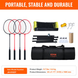 VEVOR Badminton Net Set, Outdoor Backyard Beach Park Badminton Net, Portable Badminton Equipment Set, Adults Kids Badminton Net with Poles, Carrying Bag, 4 Iron Rackets, and 3 Nylon Shuttlecocks - Close-Up Angle
