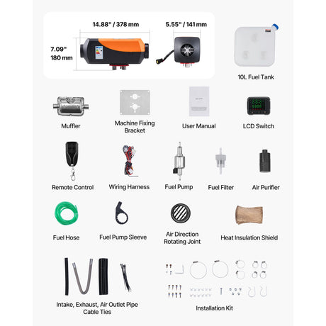 Diesel Air Heater, 8 kW DC12-24V, Fast Heating Diesel Parking Heater with Remote Control and Color Digital, image 7