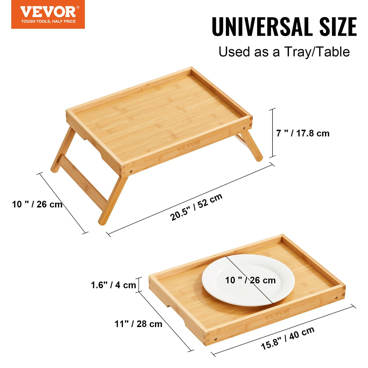 Bed Tray Table with Foldable Legs, Bamboo Breakfast Tray for Sofa, Bed, Eating, Snacking, and Working, Folding Serving Laptop Desk Tray, Portable Food Snack Platter for Picnic, 40x28 cm