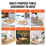 Bed Tray Table with Foldable Legs, Bamboo Breakfast Tray for Sofa, Bed, Eating, Snacking, and Working, Folding Serving Laptop Desk Tray, Portable Food Snack Platter for Picnic, 40x28 cm - Rear View
