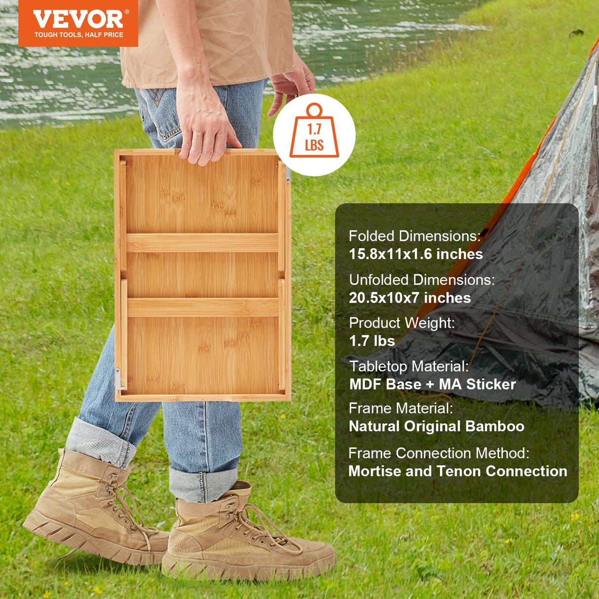 Bed Tray Table with Foldable Legs, Bamboo Breakfast Tray for Sofa, Bed, Eating, Snacking, and Working, Folding Serving Laptop Desk Tray, Portable Food Snack Platter for Picnic, 40x28 cm