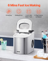 VEVOR Portable Countertop Ice Maker 33Lbs/24H Self-Cleaning with Scoop Basket - Front View
