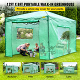 VEVOR 12\'x 8\'x 8\' Pop-Up Greenhouse, Set Up in Minutes, Portable Greenhouse with Doors & Windows. High Strength PE Cover & Powder-Coated Steel Construction - Front View