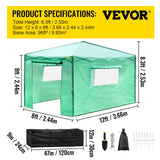 VEVOR 12\'x 8\'x 8\' Pop-Up Greenhouse, Set Up in Minutes, Portable Greenhouse with Doors & Windows. High Strength PE Cover & Powder-Coated Steel Construction - Close-Up Angle