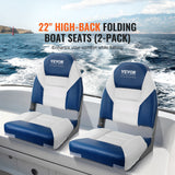 VEVOR Boat Seats, 555 mm High Back Boat Seat, Folding Boat Chair with Thickened Sponge Padding and Hinge, Fold-Down Boat Captain Chairs for Fishing Boat, Sightseeing Boat, Speedboat, Canoe, 2-Pack - Front View