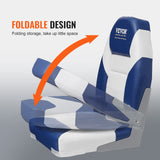 VEVOR Boat Seats, 555 mm High Back Boat Seat, Folding Boat Chair with Thickened Sponge Padding and Hinge, Fold-Down Boat Captain Chairs for Fishing Boat, Sightseeing Boat, Speedboat, Canoe, 2-Pack - 45-Degree Angle