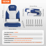 VEVOR Boat Seats, 555 mm High Back Boat Seat, Folding Boat Chair with Thickened Sponge Padding and Hinge, Fold-Down Boat Captain Chairs for Fishing Boat, Sightseeing Boat, Speedboat, Canoe, 2-Pack - Close-Up Angle
