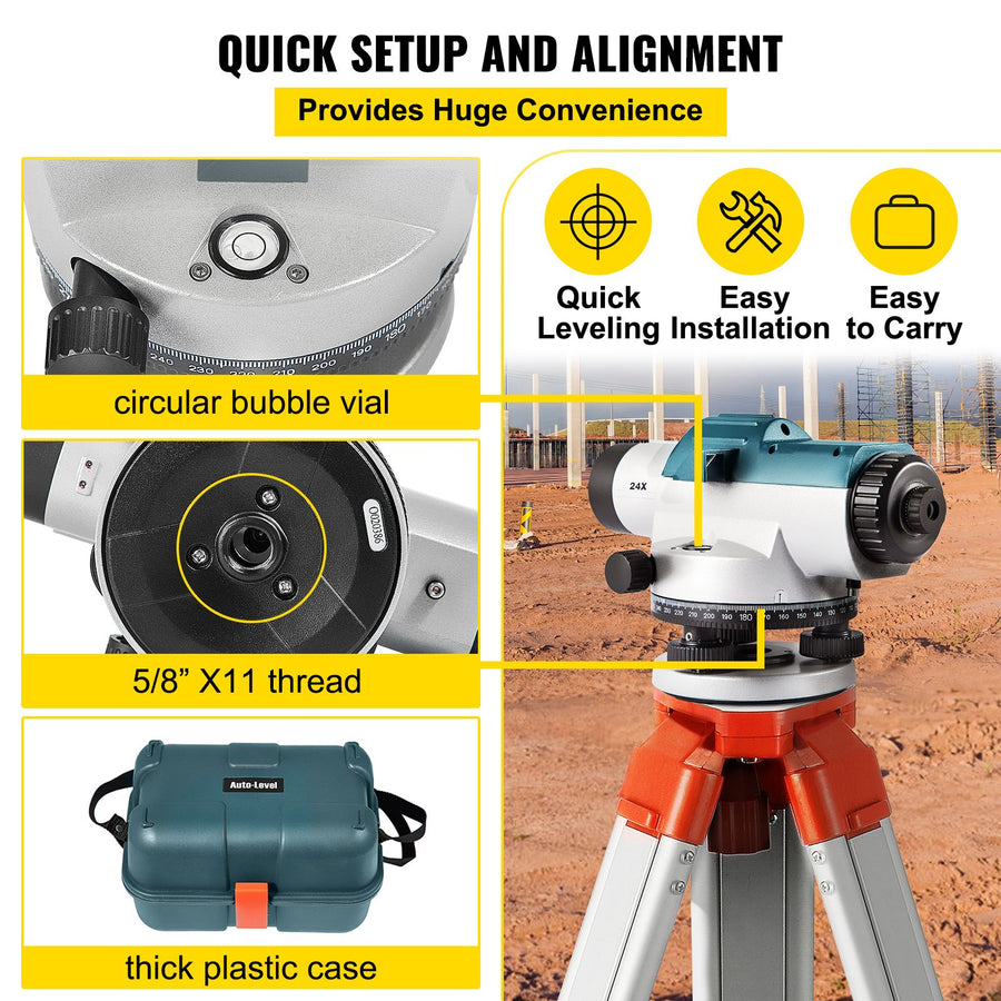 Automatic Optical Level 24X Optical Auto Level Kit High Precision Height/Distance/Angle Level Measure Builders Level with Magnetic Dampened Compensator and Transport Lock, IP54 Waterproof