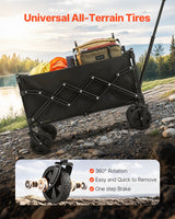 VEVOR Collapsible Wagon Carts, 120L & 225LBS Folding Wagons with All-Terrain Wheels, Heavy Duty Outdoor Utility Cart with Adjustable Handle, Portable Camping Cart for Beach Grocery Garden Black - 45-Degree Angle