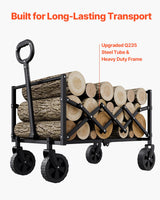 VEVOR Collapsible Wagon Carts, 120L & 225LBS Folding Wagons with All-Terrain Wheels, Heavy Duty Outdoor Utility Cart with Adjustable Handle, Portable Camping Cart for Beach Grocery Garden Black - Rear View