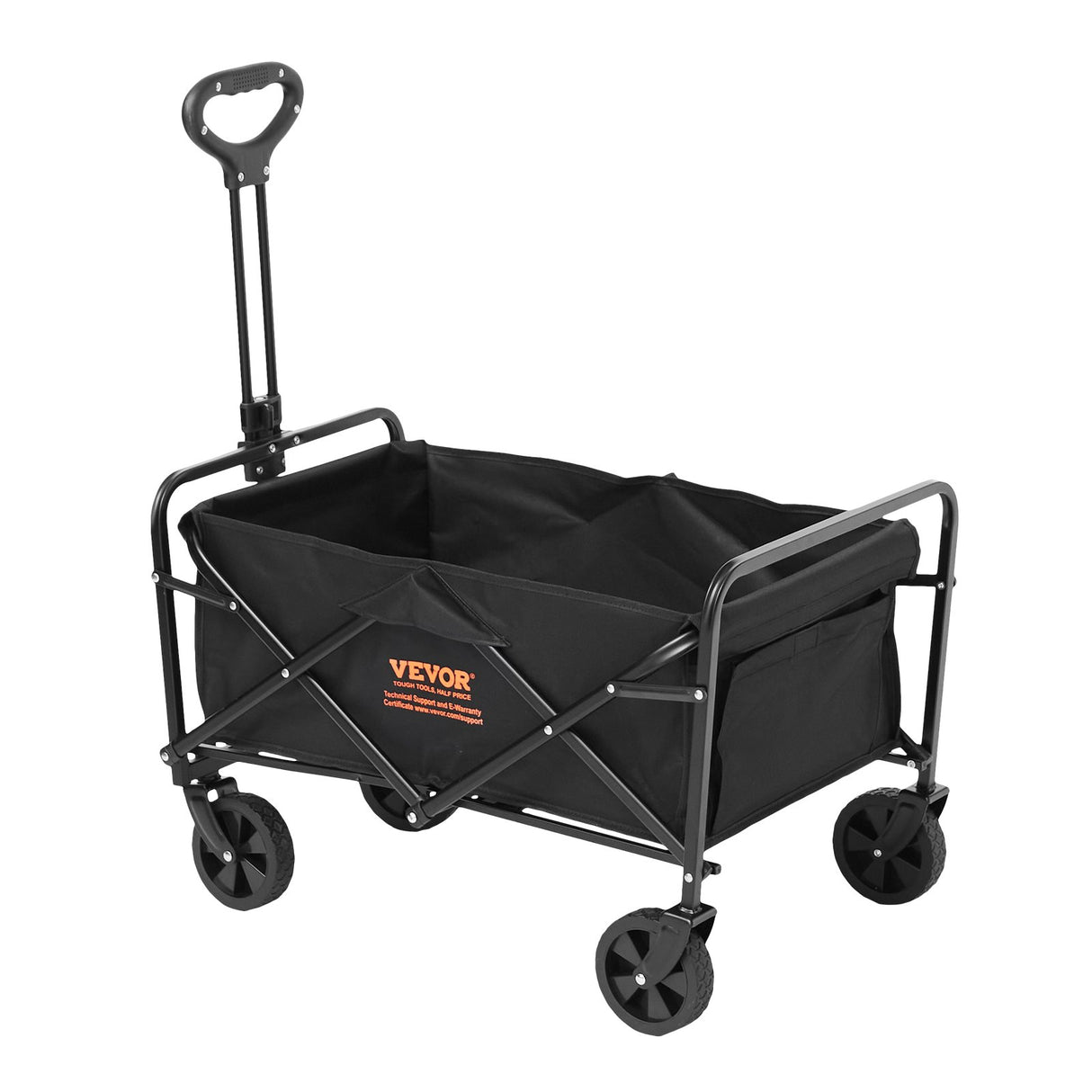 VEVOR Collapsible Folding Wagon, 2 cu.ft Grass Wagon Cart with All-Terrain 5in Wheels, Heavy Duty Folding Wagon Cart 220 lbs Weight Capacity with Drink Holders, Sports Wagon for Camping, Shopping, Gar
