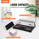 VEVOR Binding Machine, Comb Binding Machine 21-Holes Binding 450 Sheets, Book Binder Machine with 100 PCS 3/8'' Comb Binding Spines, for Letter Size, A4, A5 - Front View