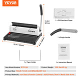 VEVOR Coil Spiral Binding Machine, Manual Book Maker 34-Holes Binding 120 Sheets, Punch Binder with Adjustable Side Margin, for Letter Size, A4, A5 - Close-Up Angle