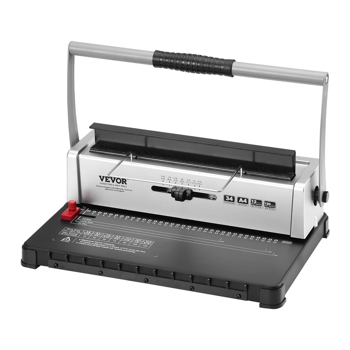 VEVOR Coil Spiral Binding Machine, Manual Book Maker 34-Holes Binding 120 Sheets, Punch Binder with Adjustable 3/16" - 9/16" Coil Binding Spines and Side Margin, for Letter Size, A4, A5