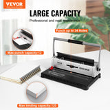 VEVOR Coil Spiral Binding Machine, Manual Book Maker 34-Holes Binding 120 Sheets, Punch Binder with Adjustable 3/16