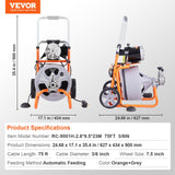 VEVOR Drain Cleaner Machine 75FT x 3/8 Inch Auto Feed with Wheels & 8 Cutters - Close-Up Angle