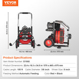 VEVOR Drain Cleaner Machine Electric Drain Auger 100FT x 3/8 In Auto Feed - Close-Up Angle