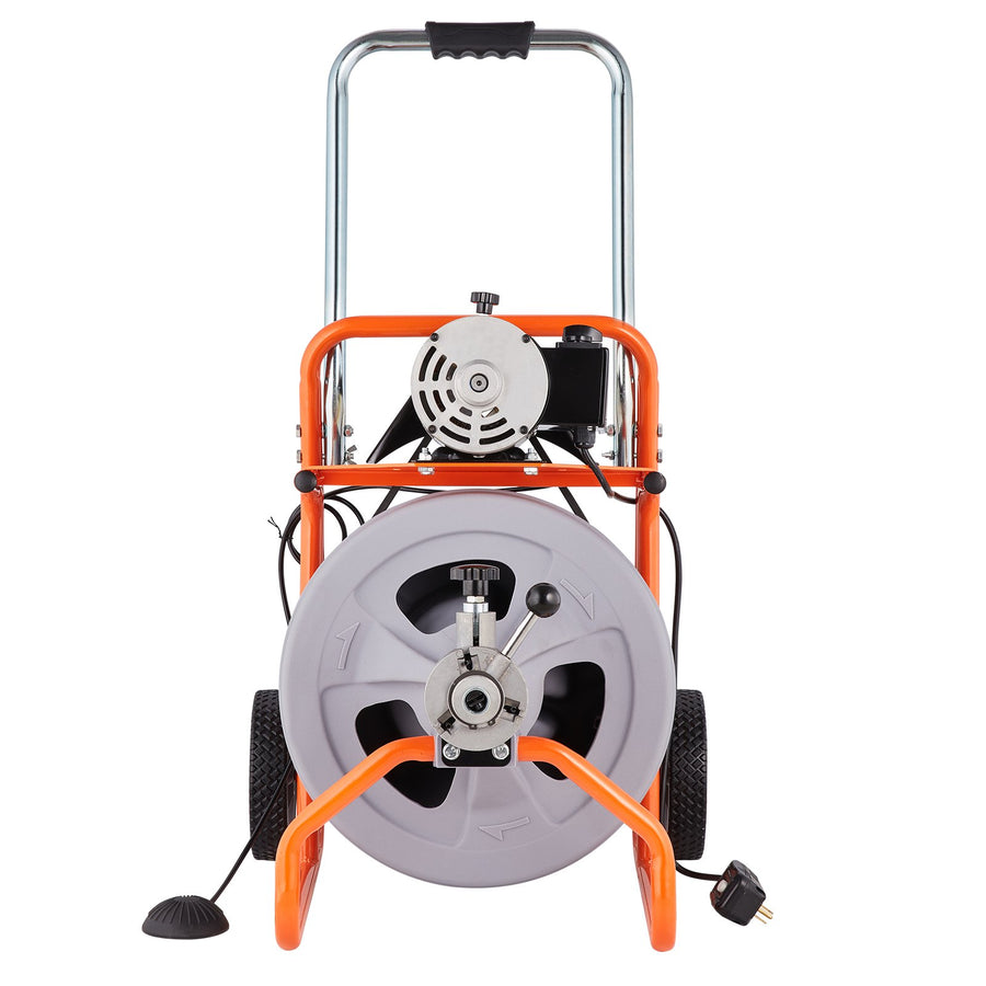 Drain Cleaner Machine 75FT x 1/2 Inch Auto Feed with Wheels & 8 Cutters