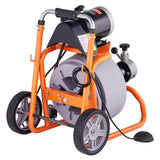 VEVOR Drain Cleaner Machine 100FT x 3/8 Inch, Auto Feed Sewer Snake Drain Auger on Wheels, Portable Drain Cleaning Machine with 8 Cutters & Air-activated Foot Switch for 2