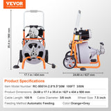 Drain Cleaner Machine 100FT x 3/8 Inch, Auto Feed Sewer Snake Drain Auger on Wheels, Portable Drain Cleaning Machine with 8 Cutters & Air-activated Foot Switch for 2" to 4" Pipes