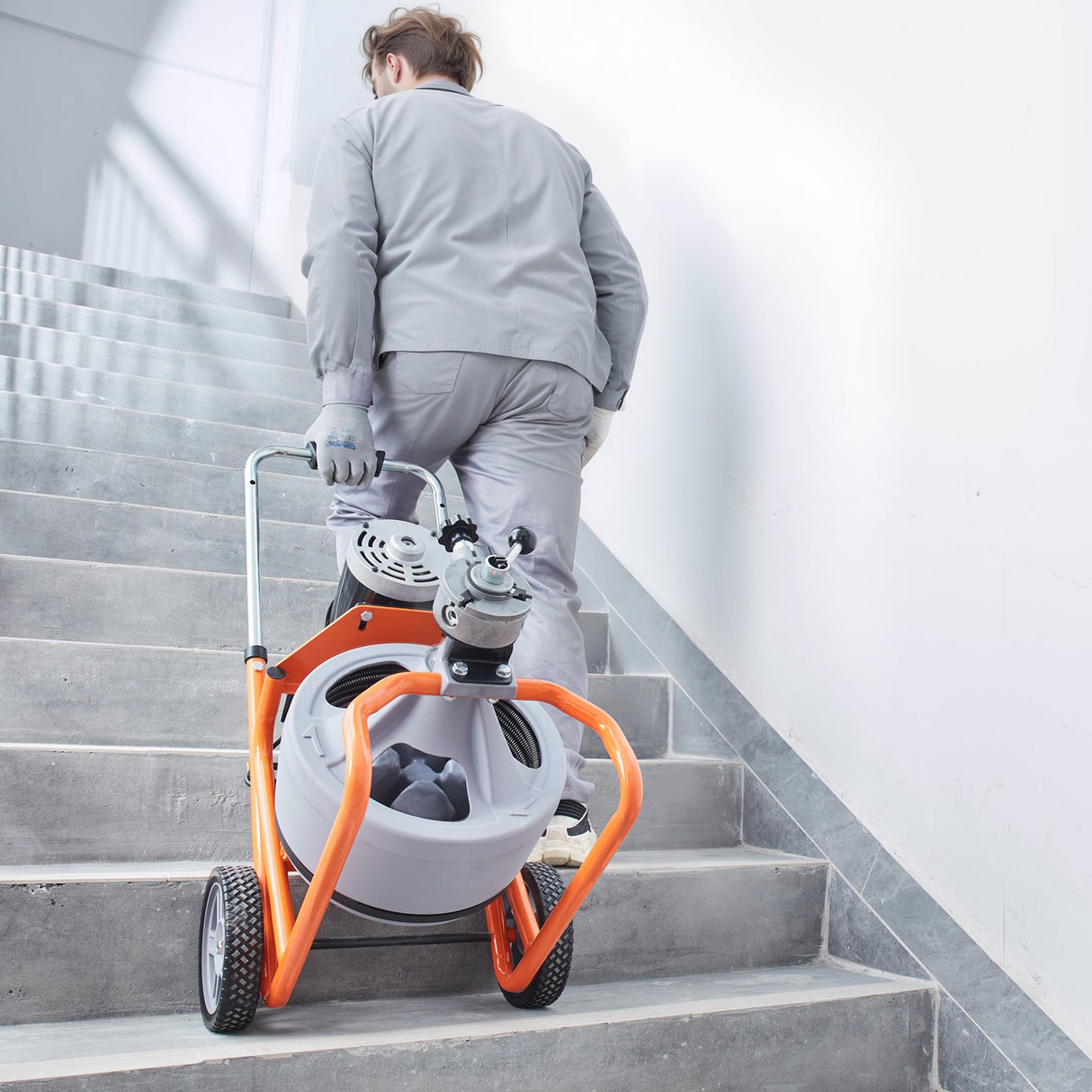 VEVOR Drain Cleaner Machine 100FT x 3/8 Inch, Auto Feed Sewer Snake Drain Auger on Wheels, Portable Drain Cleaning Machine with 8 Cutters & Air-activated Foot Switch for 2" to 4" Pipes