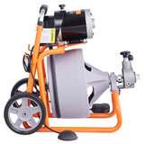 VEVOR Drain Cleaner Machine 100FT x 3/8 Inch, Auto Feed Sewer Snake Drain Auger on Wheels, Portable Drain Cleaning Machine with 8 Cutters & Air-activated Foot Switch for 2