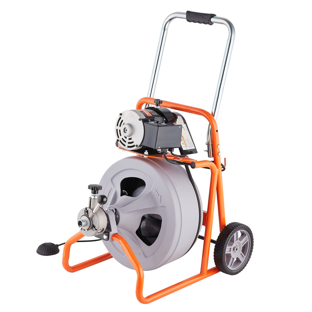Drain Cleaner Machine 100FT x 1/2 Inch, Auto Feed Sewer Snake Drain Auger on Wheels, Portable Drain Cleaning Machine with 8 Cutters & Air-activated Foot Switch for 2" to 4" Pipes