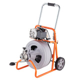 Drain Cleaner Machine 100FT x 1/2 Inch, Auto Feed Sewer Snake Drain Auger on Wheels, Portable Drain Cleaning Machine with 8 Cutters & Air-activated Foot Switch for 2