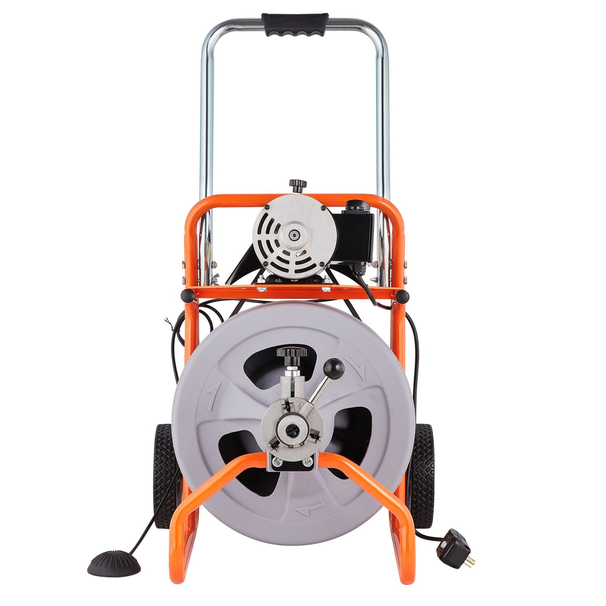 Drain Cleaner Machine 100FT x 1/2 Inch, Auto Feed Sewer Snake Drain Auger on Wheels, Portable Drain Cleaning Machine with 8 Cutters & Air-activated Foot Switch for 2" to 4" Pipes