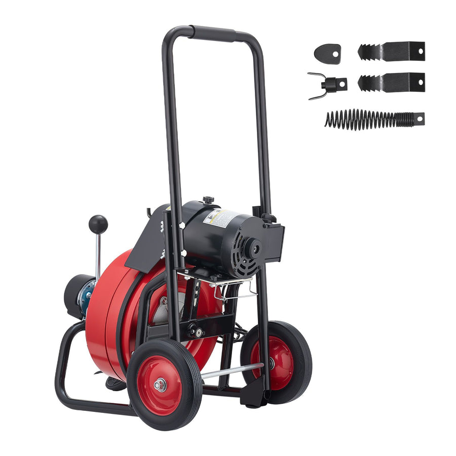 Drain Cleaner Machine 22m x 13mm, Auto Feed Sewer Snake Auger on Wheels, Portable Drain Cleaning Machine with