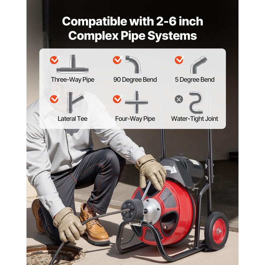 Drain Cleaner Machine 22m x 13mm, Auto Feed Sewer Snake Auger on Wheels, Portable Drain Cleaning Machine with, image 3