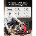 Drain Cleaner Machine 15m x 13mm, Auto Feed Sewer Snake Auger on Wheels, Portable Drain Cleaning Machine with, image 3