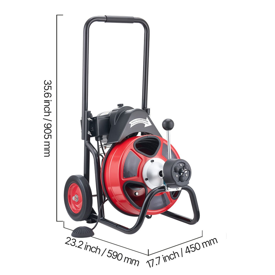 Drain Cleaner Machine 15m x 13mm, Auto Feed Sewer Snake Auger on Wheels, Portable Drain Cleaning Machine with, image 8