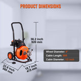 VEVOR Drain Cleaning Machine 50 FT x 1/2 Inch, Sewer Snake Machine Auto Feed, Drain Auger Cleaner with 4 Cutter & Air-Activated Foot Switch for 1" to