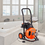 VEVOR Drain Cleaning Machine 50 FT x 1/2 Inch, Sewer Snake Machine Auto Feed, Drain Auger Cleaner with 4 Cutter & Air-Activated Foot Switch for 1