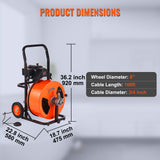 VEVOR Drain Cleaner Machine Electric Drain Auger 100 FT x 3/4In Auto Feed - Close-Up Angle
