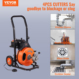 VEVOR Drain Cleaner Machine Electric Drain Auger 100 FT x 3/8 In Auto Feed - Front View
