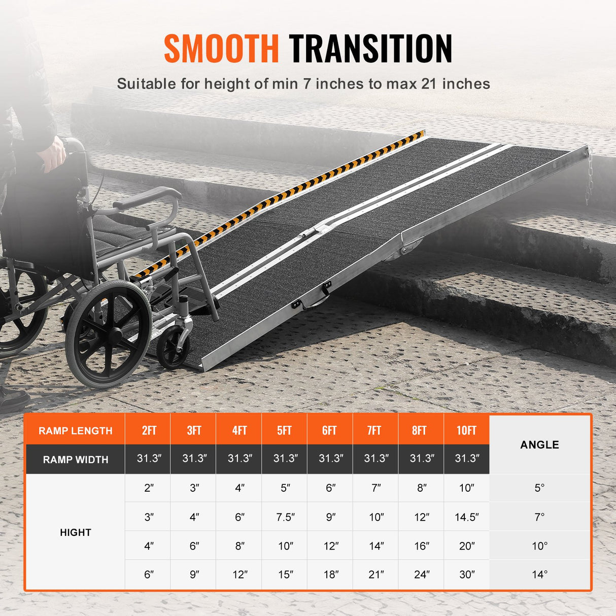 VEVOR Portable Wheelchair Ramp, 213 cm 363 kg Capacity, Non-Slip Aluminum Folding Threshold Ramp, Foldable Mobility Scooter Ramp Wheel Chair Ramp, Handicap Ramp for Home Steps, Stairs, Doorways, Curbs