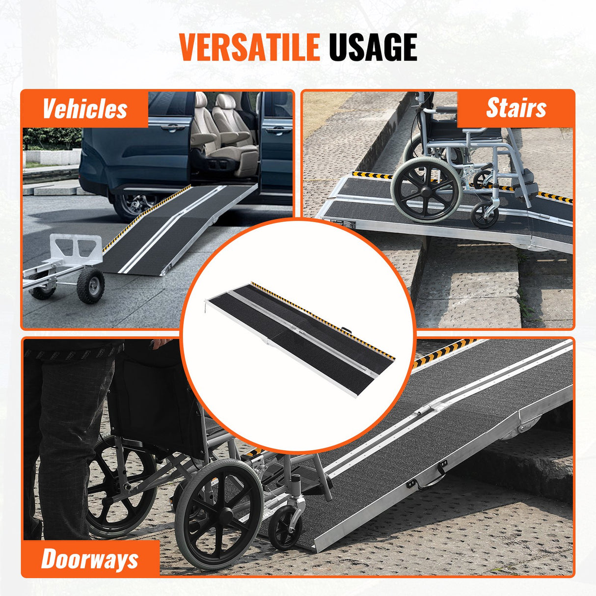 VEVOR Portable Wheelchair Ramp, 213 cm 363 kg Capacity, Non-Slip Aluminum Folding Threshold Ramp, Foldable Mobility Scooter Ramp Wheel Chair Ramp, Handicap Ramp for Home Steps, Stairs, Doorways, Curbs