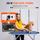VEVOR Pet Grooming Table Two Arms with Clamp, 915 x 610mm Dog Grooming Station, Foldable Pets Grooming Stand for Medium and Small Dogs, Free Two No Sit Haunch Holder with Grooming Loop, Bearing 150kg - Side View