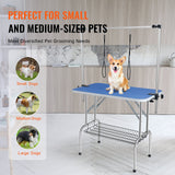 VEVOR Pet Grooming Table Two Arms with Clamp, 915 x 610mm Dog Grooming Station, Foldable Pets Grooming Stand for Medium and Small Dogs, Free Two No Sit Haunch Holder with Grooming Loop, Bearing 150kg - Rear View